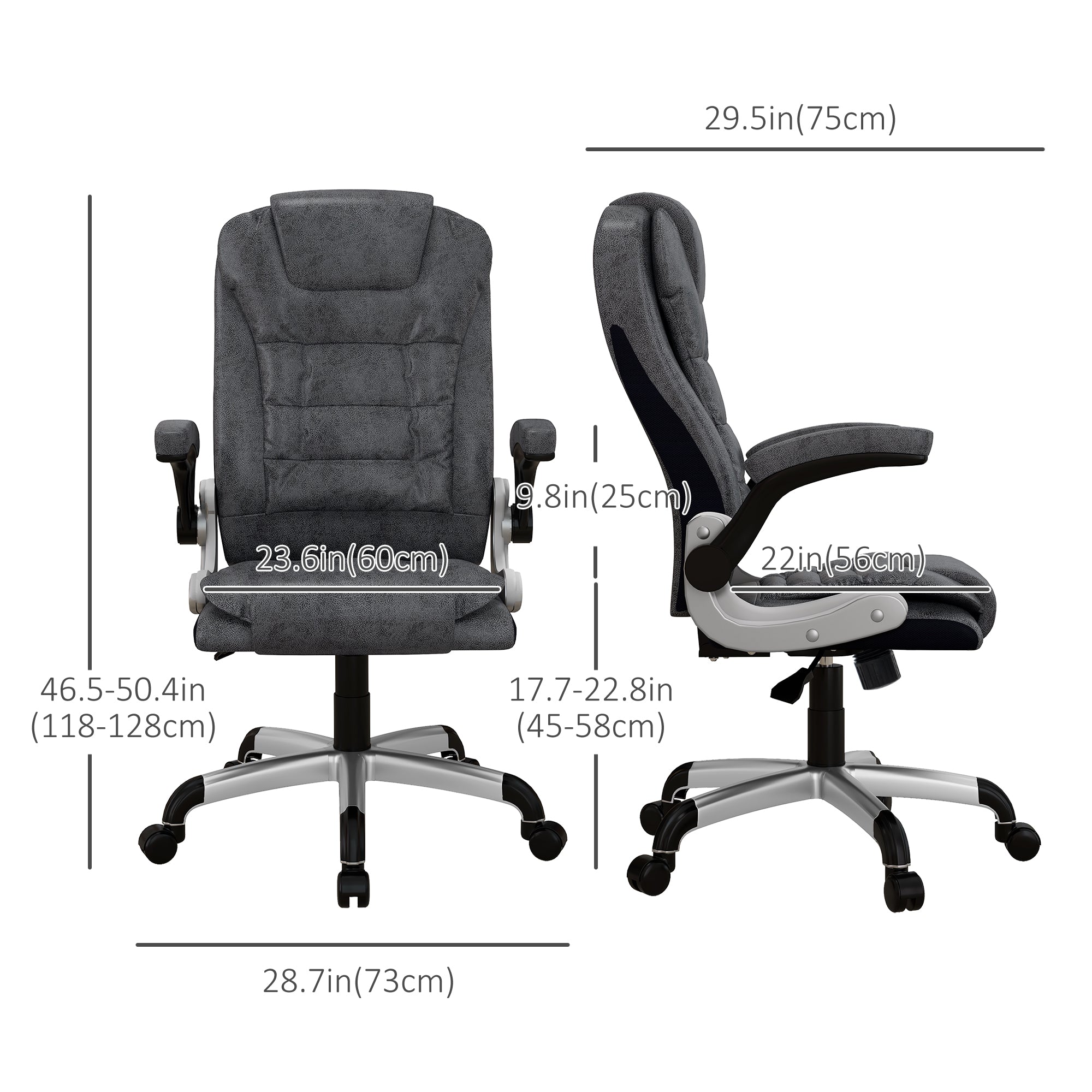 Heavy Duty Microfibre Office Chair, Big and Tall Computer Chair with Flip-up Arm, 400lbs, Charcoal Grey Executive & Manager Chairs   at Gallery Canada