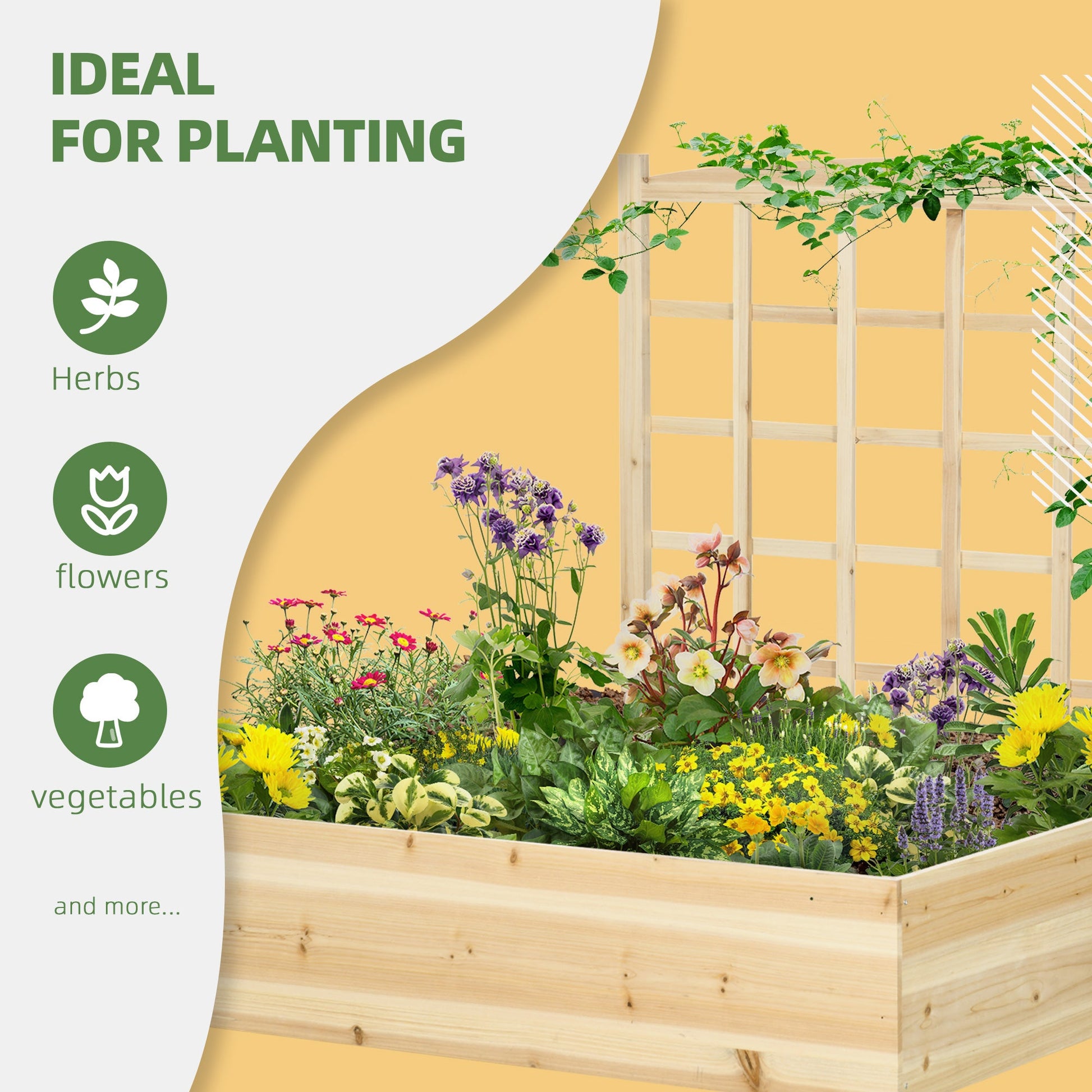 Wood Planter Box with Trellis for Climbing Plants, Raised Garden Bed for Outdoor Flowers Herbs, 43"x46"x47", Natural - Gallery Canada