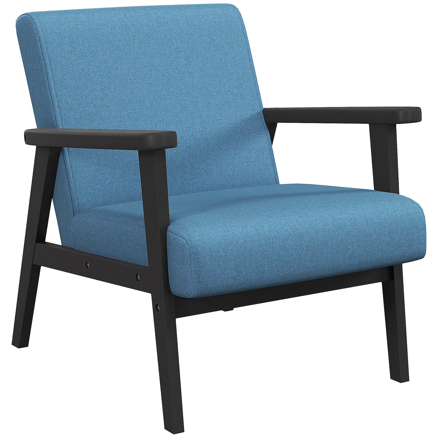 Mid-Century Modern Accent Chair Retro Fabric Armchair Wooden Arm Upholstered Lounge Chair for Living Room Blue Accent Chairs   at Gallery Canada