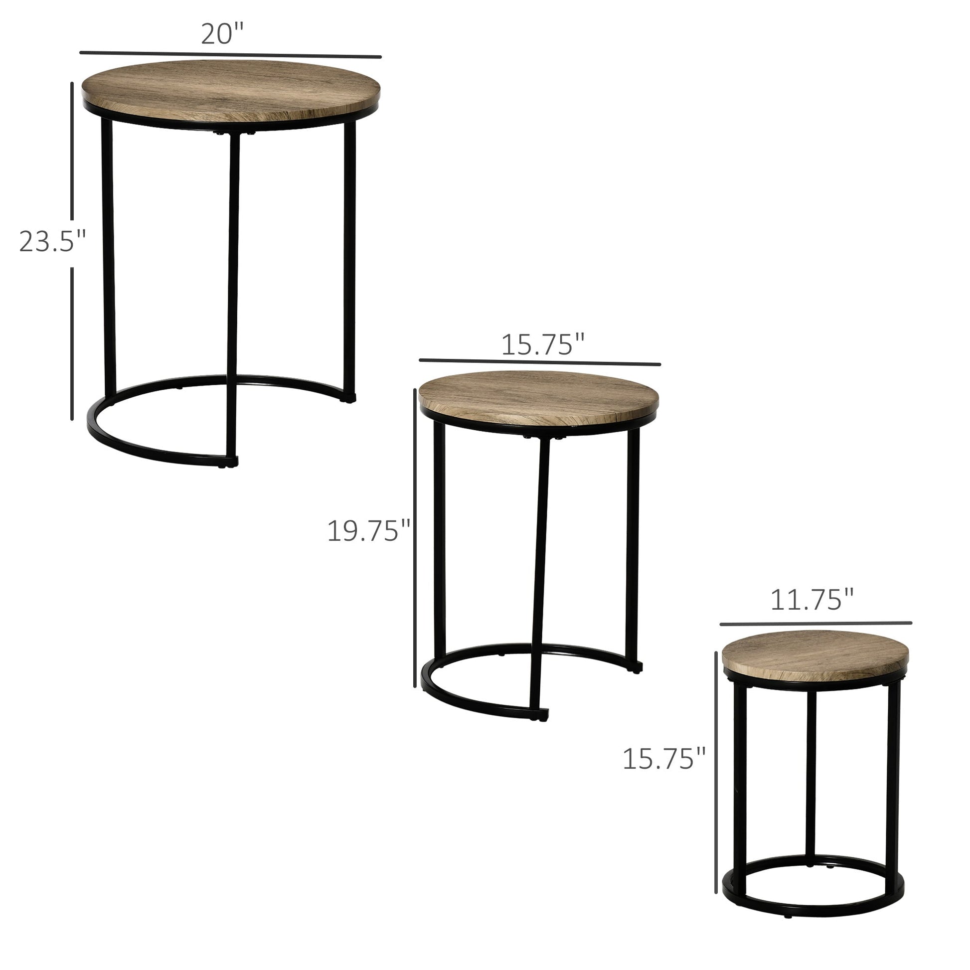 Nesting Tables Set of 3, Round Coffee Table, Modern Stacking Side Tables with Wood Grain Steel Frame for Living Room, Brown Side Tables   at Gallery Canada