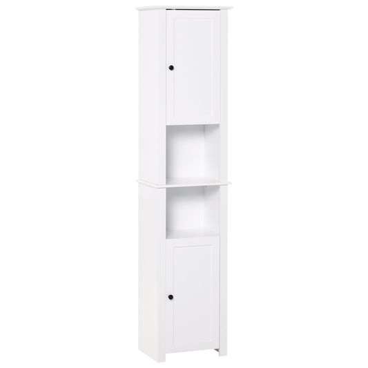 Tall Bathroom Cabinet, Freestanding Linen Cabinet with Open Shelves and 2 Cupboards, Narrow Storage Cabinet, White - Gallery Canada