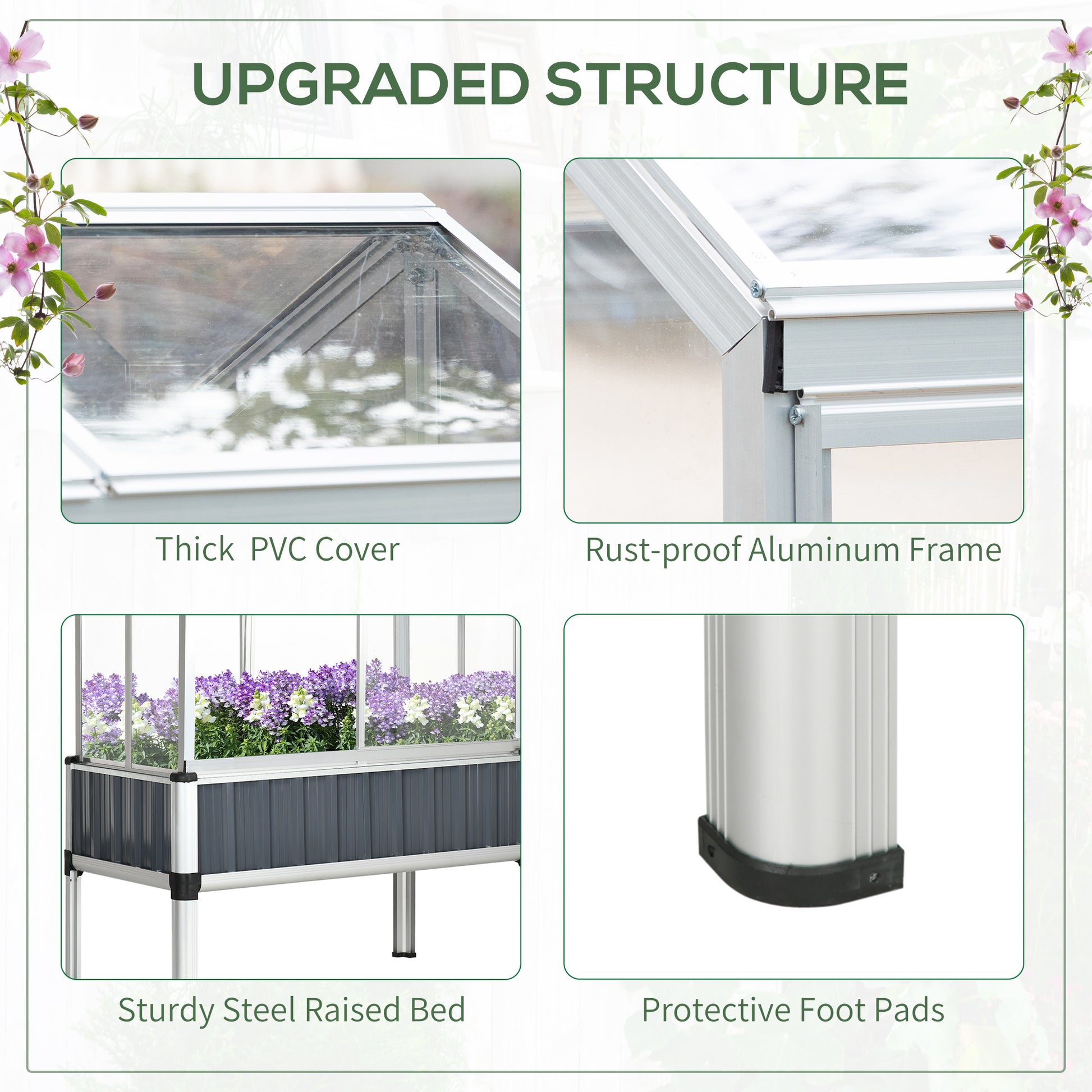 45"x24"x51" Raised Garden Bed with Greenhouse, Windows, Galvanized Steel Frame for Vegetables Flowers Herbs, Dark Grey Cold Frame Greenhouses   at Gallery Canada