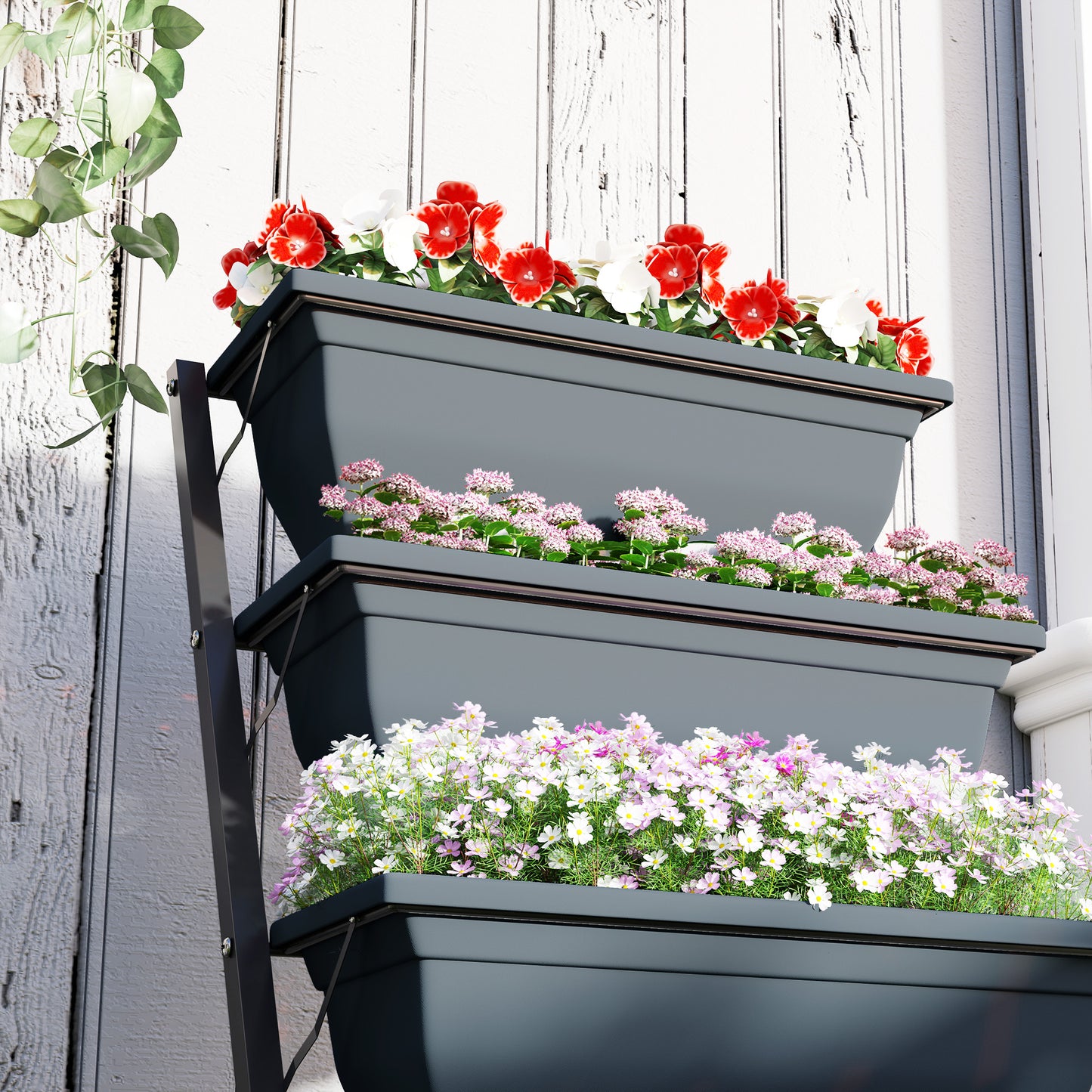 5-Tier Raised Garden Bed Plant Stand Flower Pots with Leaking Holes Grey Plant Stands at Gallery Canada