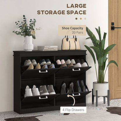 Shoe Storage Cabinet with 4 Flip Drawers and Adjustable Shelves, Narrow Shoe Cabinet for 20 Pairs of Shoes, Black Shoe Storage Cabinets & Racks   at Gallery Canada