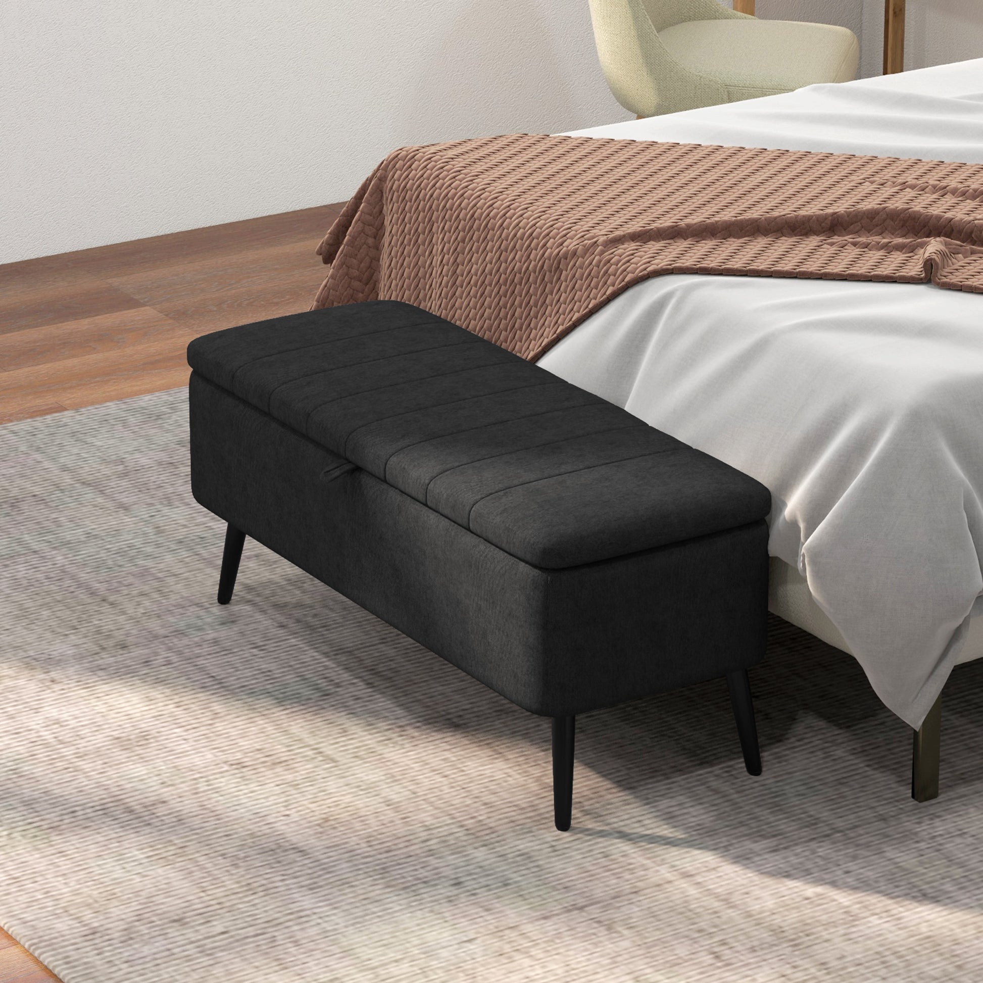 40" Ottoman with Storage, Linen Upholstered Storage Ottoman Bench with Steel Legs for Living Room, Bedroom Black Storage Ottomans & Benches at Gallery Canada