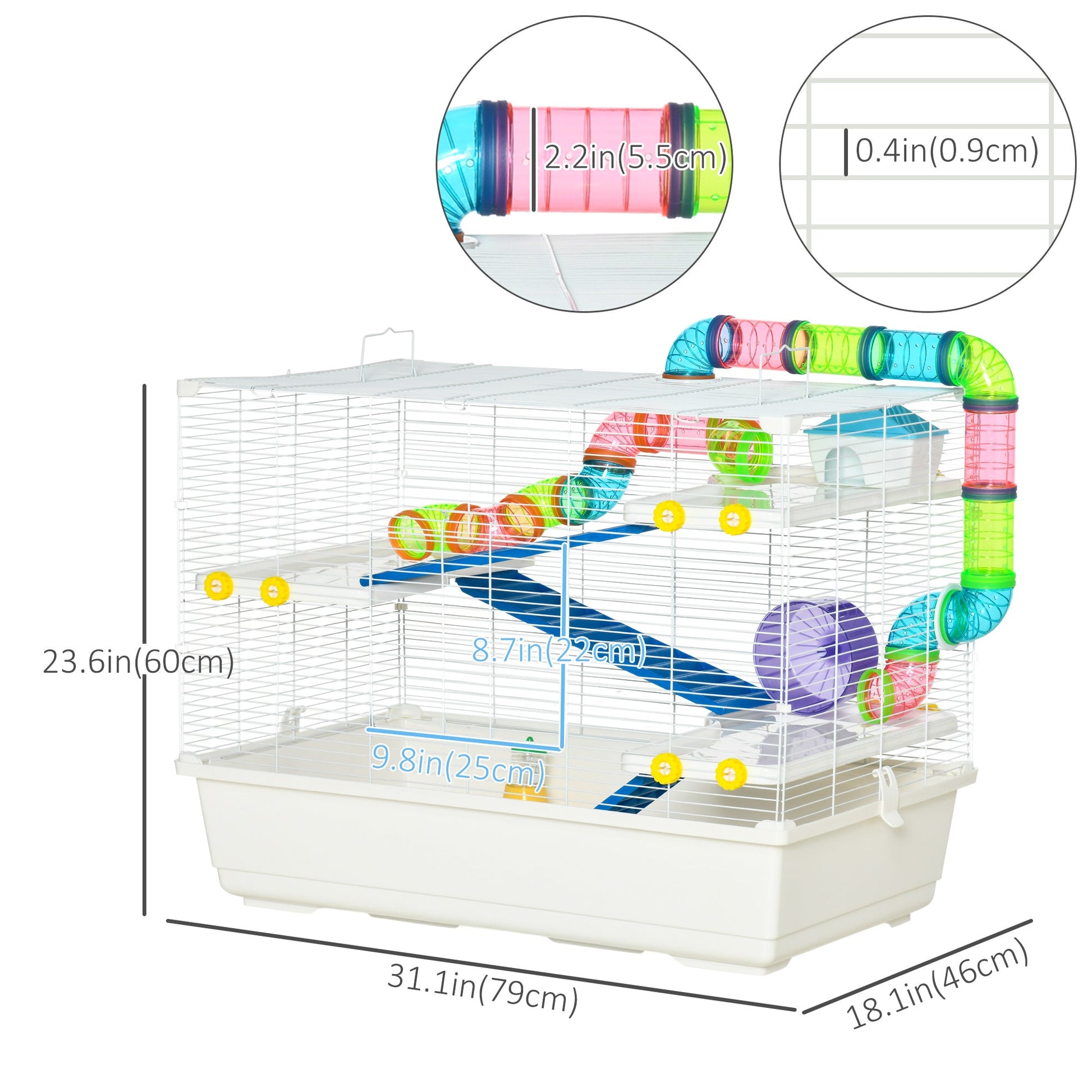 31" Large Hamster Cage, Small Animal House, Multi-storey Gerbil Haven, Tunnel Tube System, with Water Bottle, Exercise Wheel, Food Dish, Ramps, White Hamster Cages White  at Gallery Canada