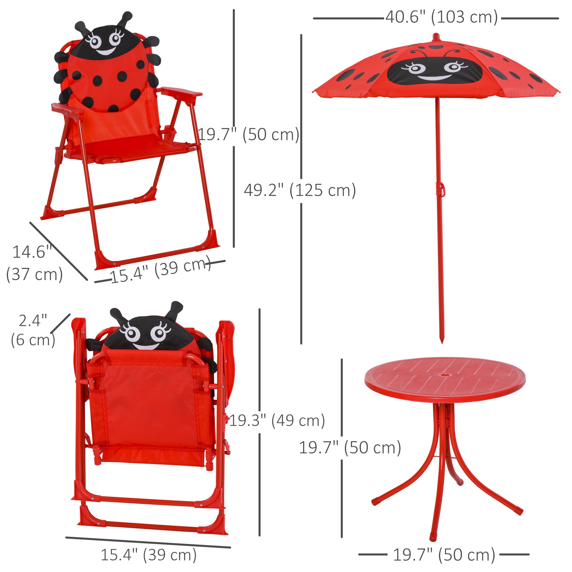 Kids Folding Picnic Table and Chair Set Pattern Outdoor Garden Patio Backyard with Removable &; Height Adjustable Sun Umbrella Red Kids Outdoor Furniture at Gallery Canada
