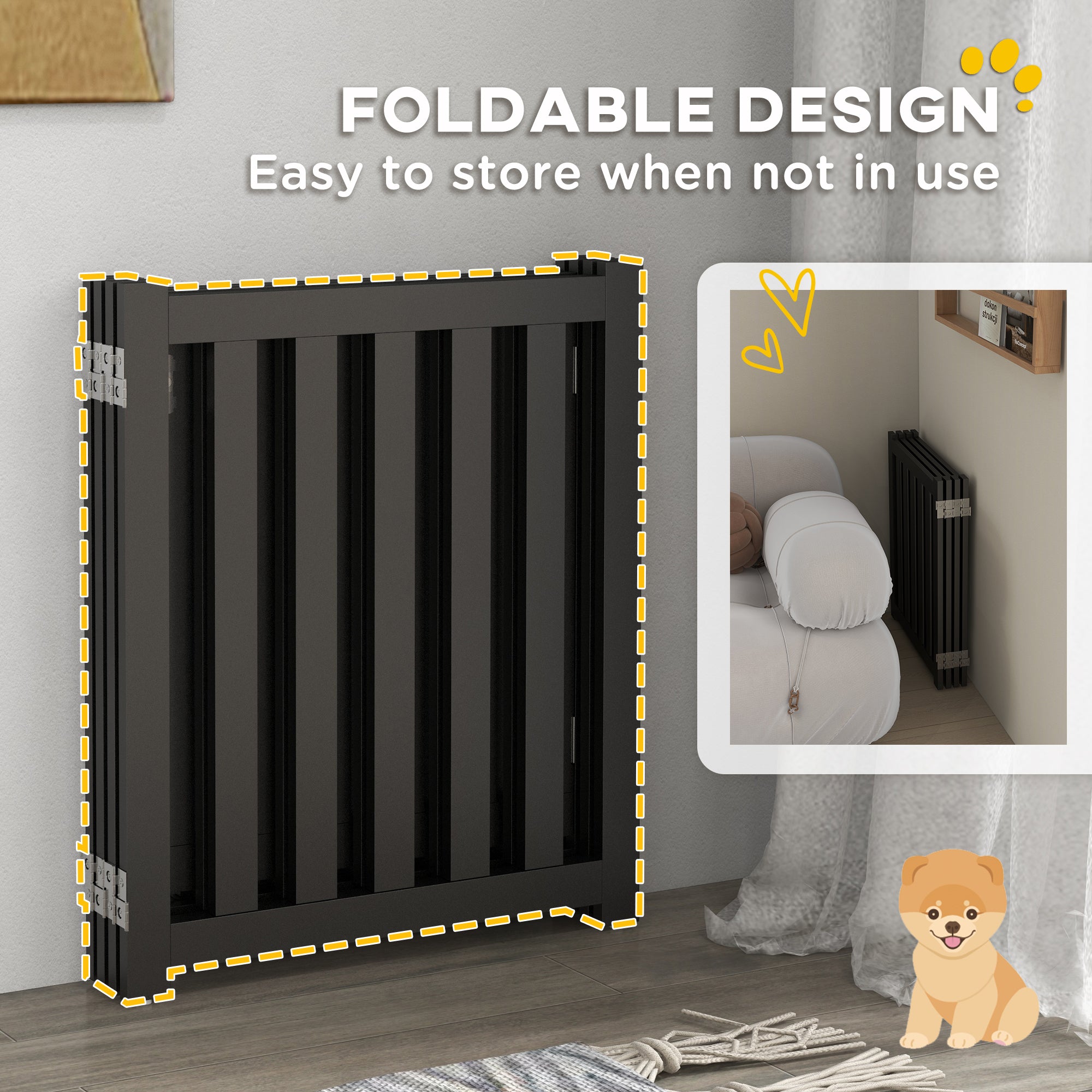 Foldable Dog Gate with Door, 4 Panels Fressstanding Pet Gate, Black Houses, Kennels & Pens at Gallery Canada