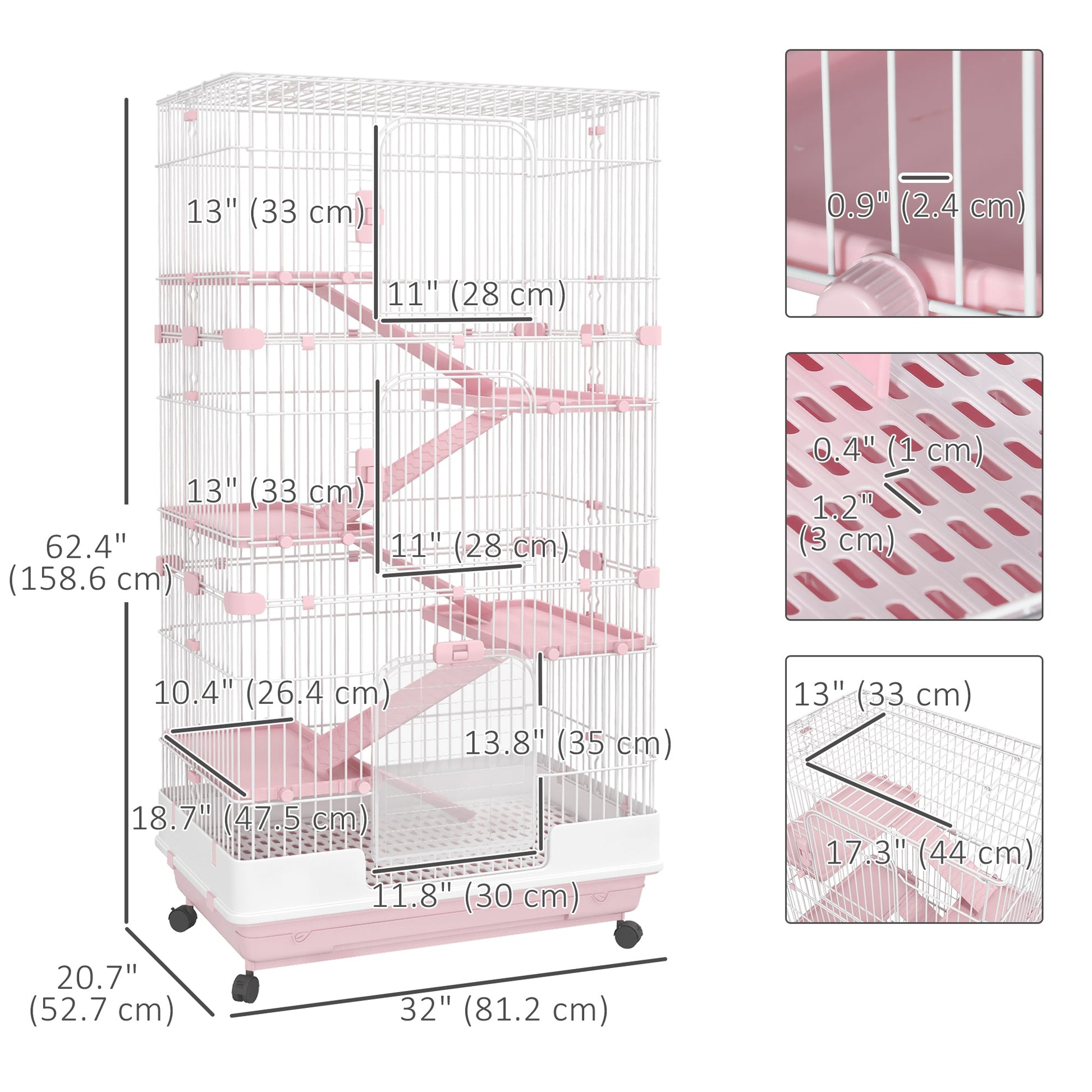 32"L 6-Level Small Animal Cage with Universal Lockable Wheels, Pink Houses & Habitats   at Gallery Canada