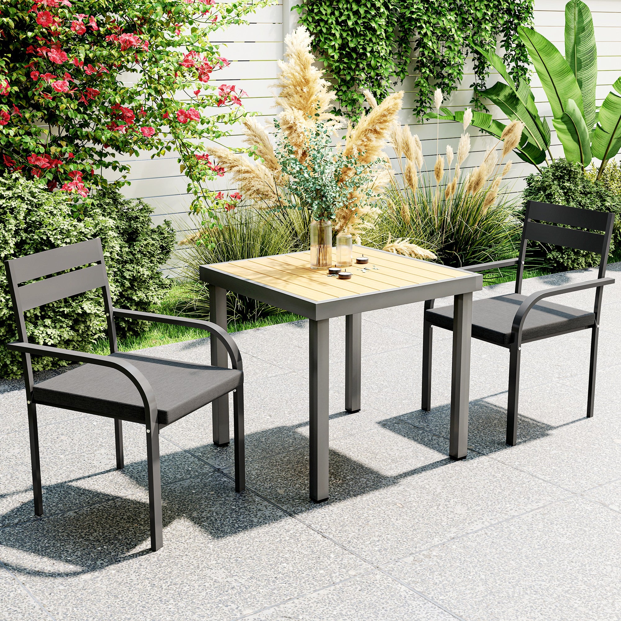 2 Piece Outdoor Dining Chairs with Aluminum Frame, Soft Cushion, for Deck, Garden, Balcony, Poolside, Grey Bistro Sets at Gallery Canada