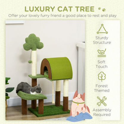 42" Cat Tree with Scratching Posts, Cat Tower for Indoor Cats with Bed, House, Toy, Forest Themed, Green Cat Towers   at Gallery Canada