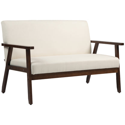 Compact Loveseat Sofa Couch Linen Fabric Double Seat Sofa with Rubber Wood Legs Cream White 2-Seater Sofas   at Gallery Canada