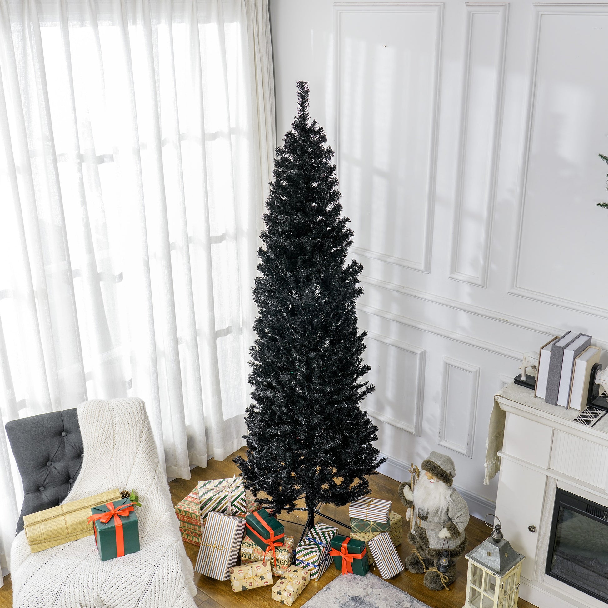 7FT Pencil Christmas Tree, Artificial Christmas Tree with Automatic Open for Home Party, Black Pencil Christmas Trees   at Gallery Canada