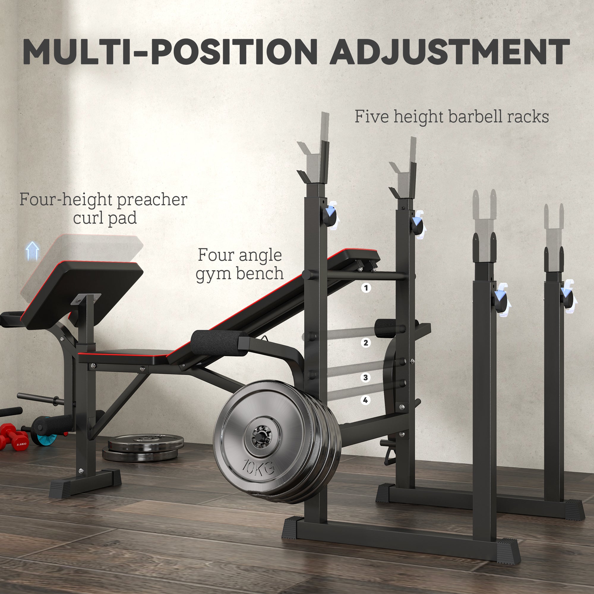 Weight Bench with Barbell Rack, Preacher Curl Bench, Leg Curl Machine for Home Weight Lifting Strength Training Weight Benches at Gallery Canada