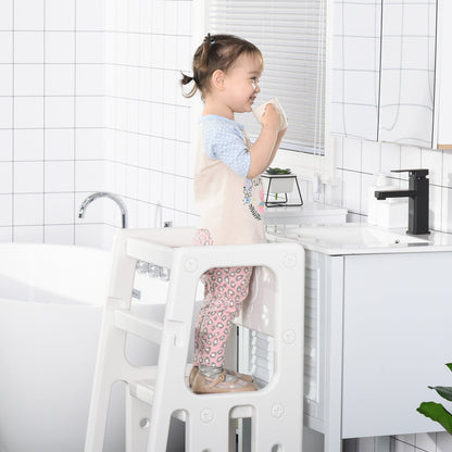 Toddler Kitchen Helper 2 Step Stool with Adjustable Height Platform and Safety Rail, White Toddler & Kids Step Stools   at Gallery Canada