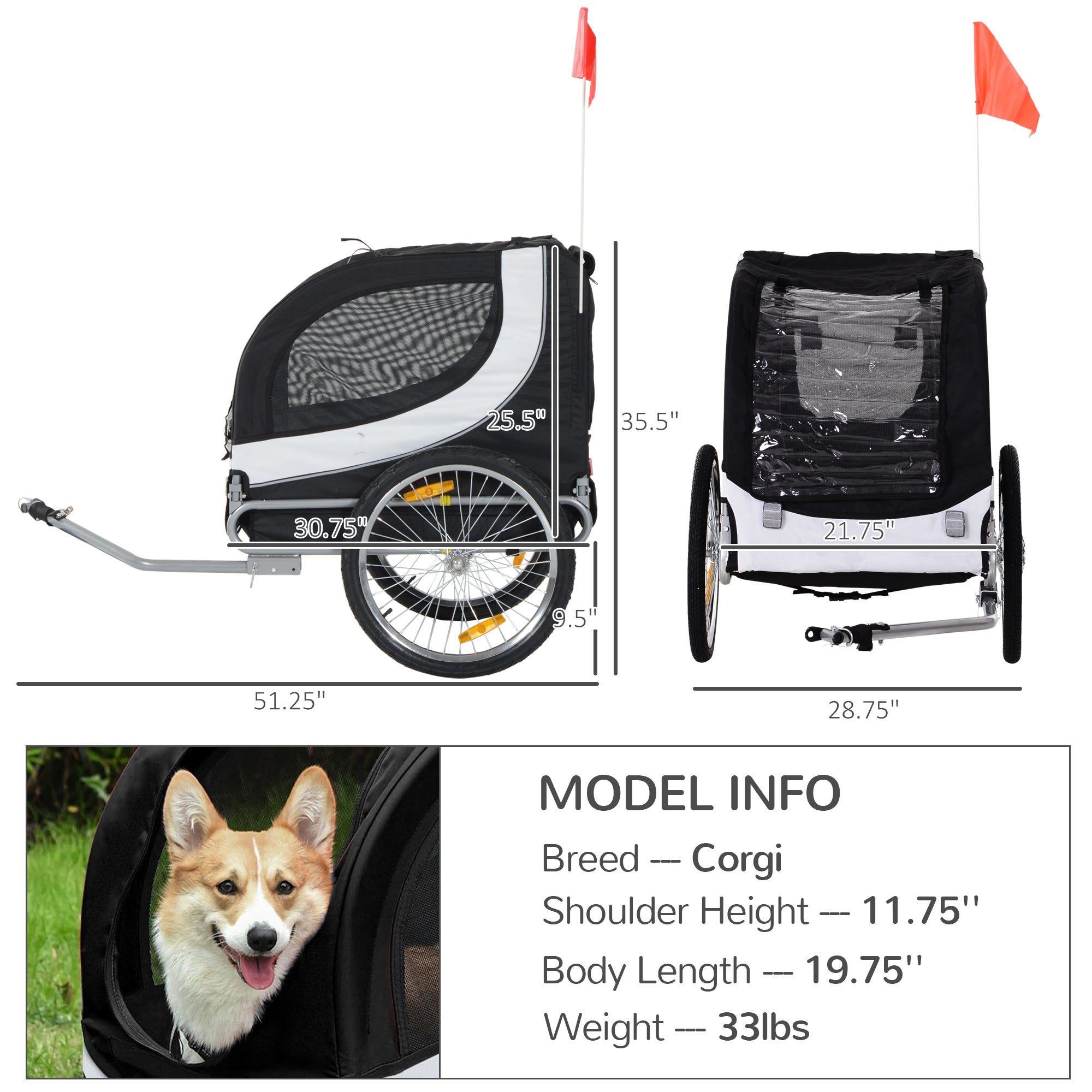 Dog Bike, Trailer Pet Cart, Bicycle Wagon, Travel Cargo, Carrier Attachment with Hitch, Foldable for Travelling, White Dog Bike Trailers & Strollers   at Gallery Canada