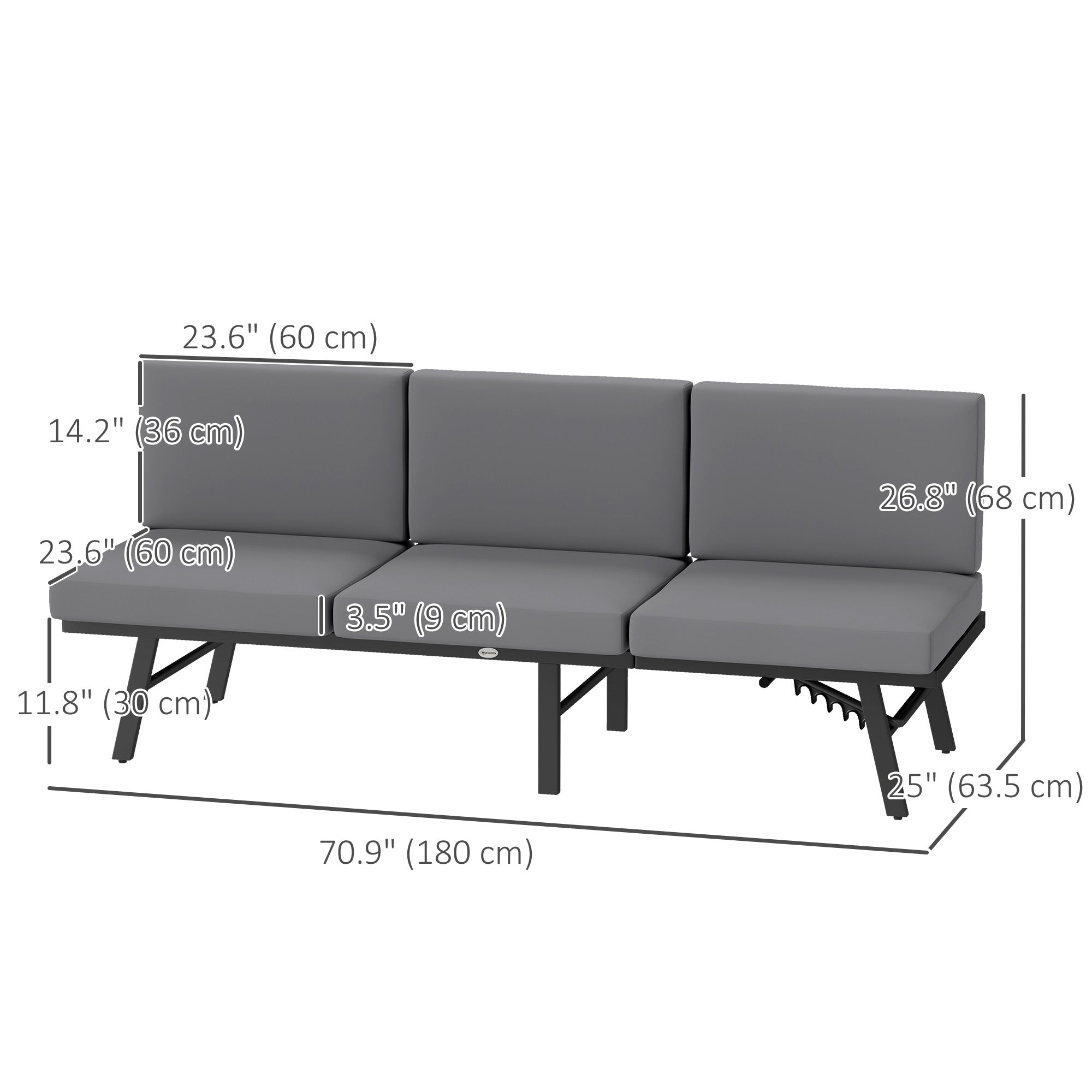 3-in-1 3-Seater Outdoor Sofa, Lounge Chair with 5-Position Adjustable Back, Patio Loveseat with Folding Table, Grey Patio Chairs at Gallery Canada