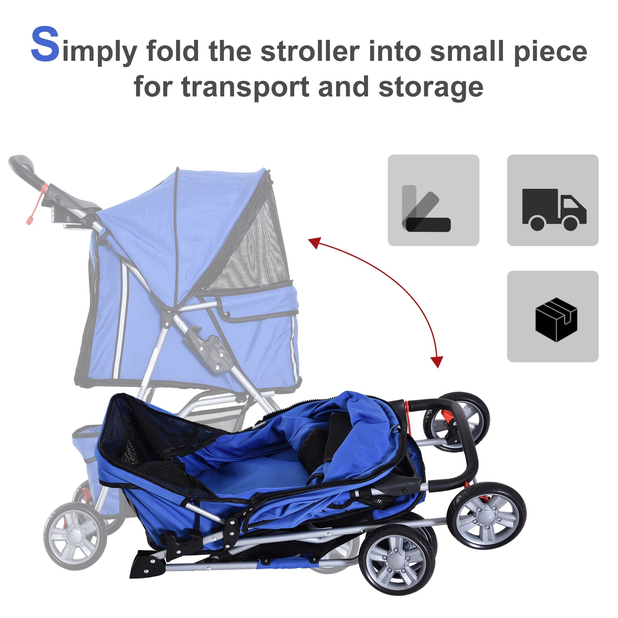 4 Wheel Dog Pet Stroller Dog Cat Carrier Folding Sunshade Canopy with Brake, Blue Dog Bike Trailers & Strollers   at Gallery Canada