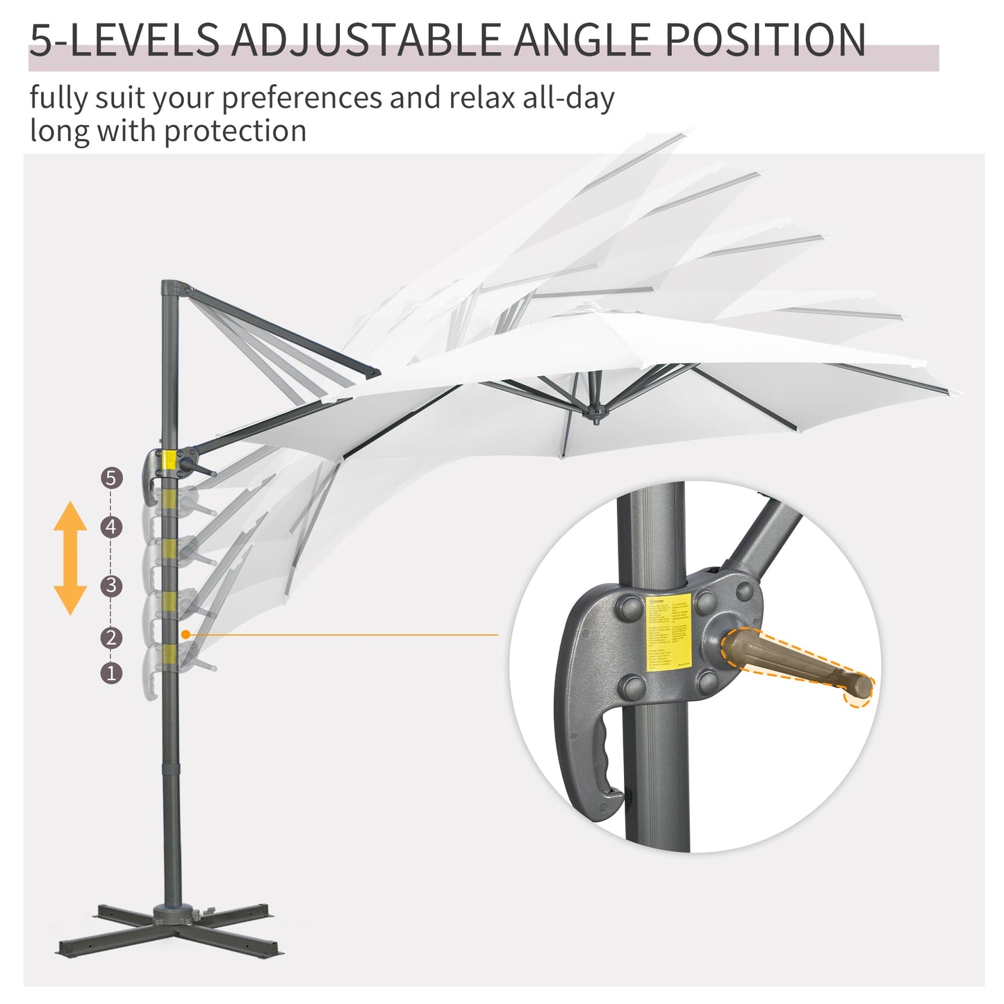 9.6' Cantilever Patio Umbrella Outdoor Hanging Offset Umbrella with Cross Base 360° Rotation Aluminum Poles White Cantilever Umbrellas   at Gallery Canada