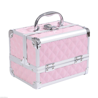 3 Tier Diamond Texture Makeup Train Case Cosmetic Organizer with Mirror, Pink Makeup Cases   at Gallery Canada