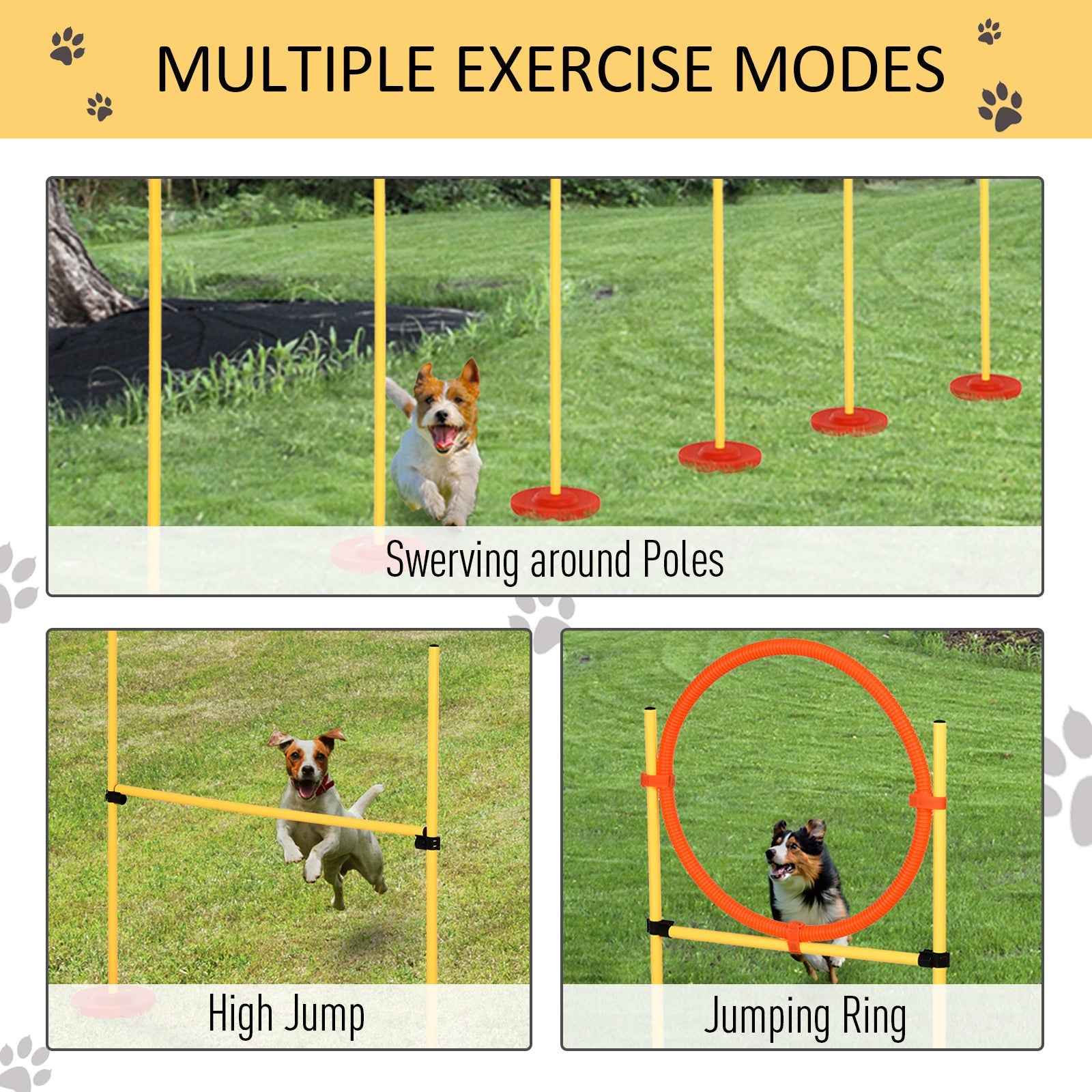 3PCs Portable Pet Agility Training Obstacle Set for Dogs w/ Adjustable Weave Pole, Jumping Ring, Adjustable High Jump Dog Agility Training Equipment   at Gallery Canada