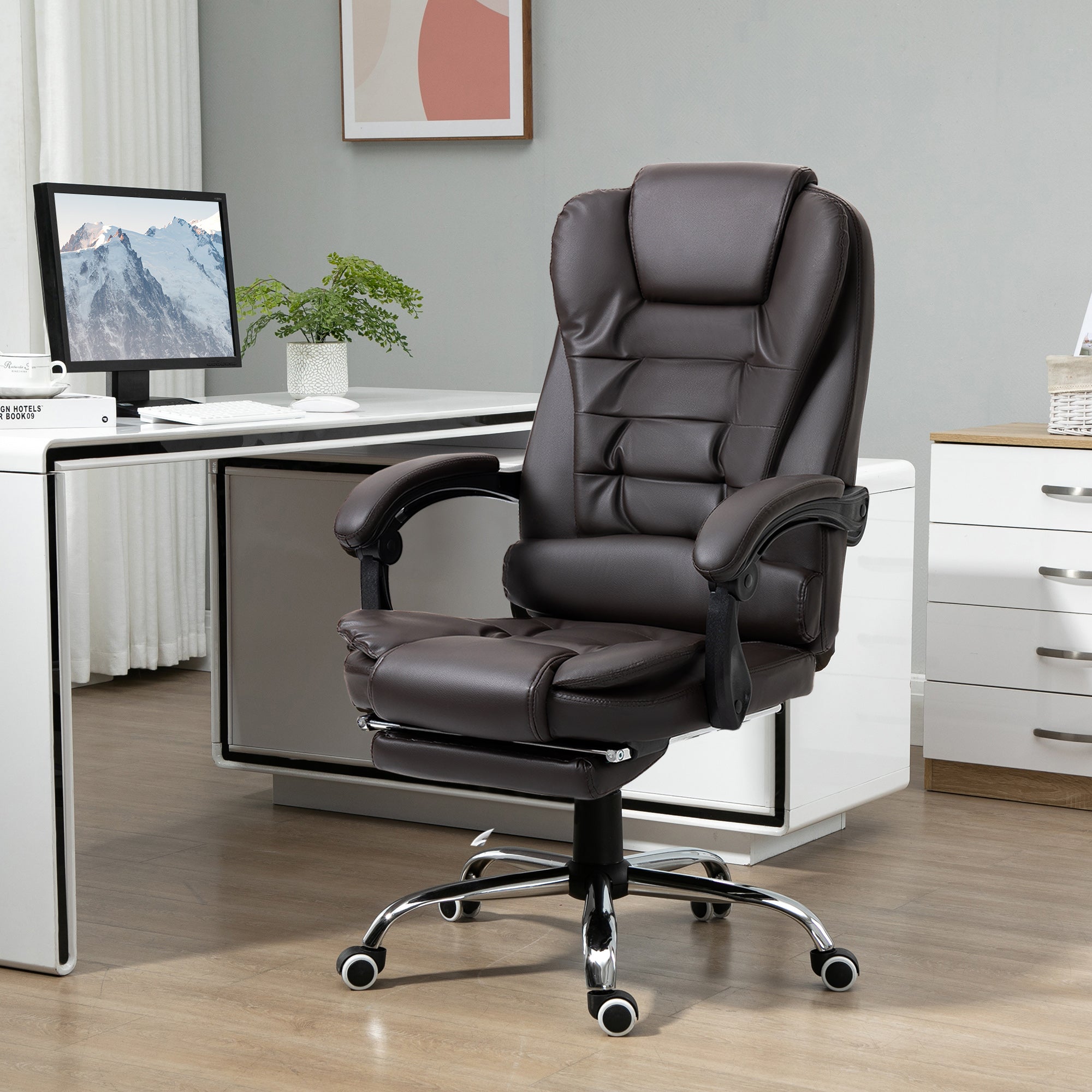 High Back Office Chair PU Leather Executive Office Chair with Retractable Footrest Padded Armrest Coffee Executive & Manager Chairs at Gallery Canada