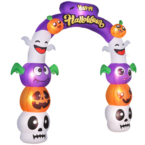 8ft Inflatable Halloween Archway with Pumpkins, Skulls and Ghosts, Bats and Archway Beams, and Yellow Lettering