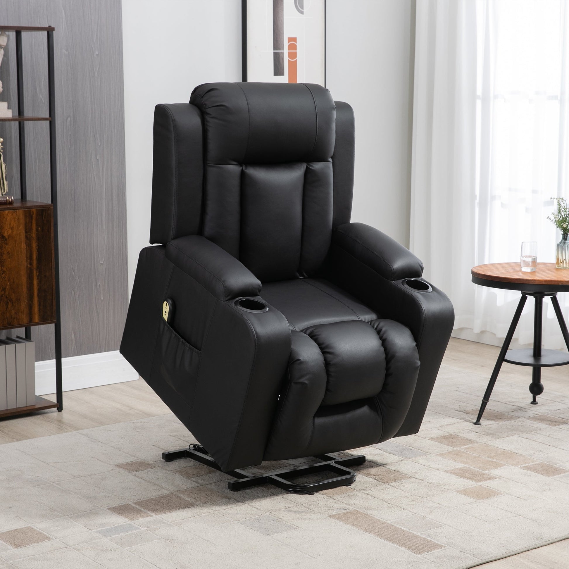 Electric Power Lift Chair, PU Leather Recliner Sofa with Footrest, Remote Control and Cup Holders, Black Electric Power Lift Chairs   at Gallery Canada