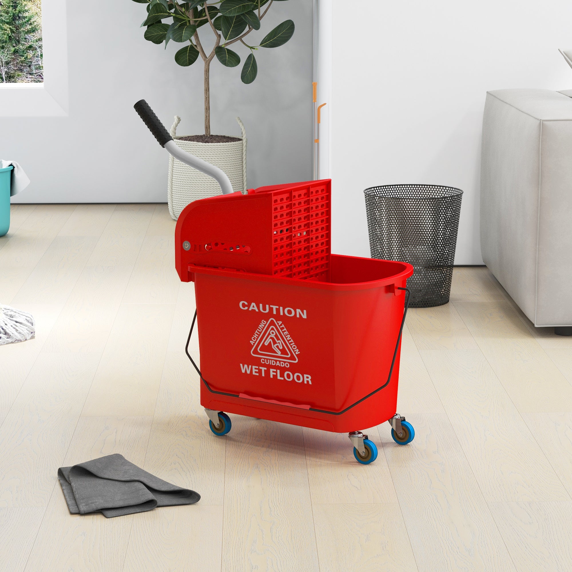 Mop Bucket with Wringer, Mop Bucket on Wheels for Floor Cleaning, 5 Gallon, Separate Dirty and Clean Water, Red Household Supplies at Gallery Canada