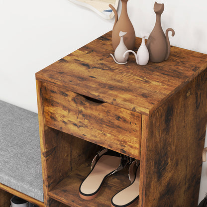 Upholstered Shoe Storage Bench w/ Seat, Entrance Bench w/ Drawer and 6 Open Shelves for Hallway, Rustic Brown Shoe Storage Cabinets & Racks   at Gallery Canada