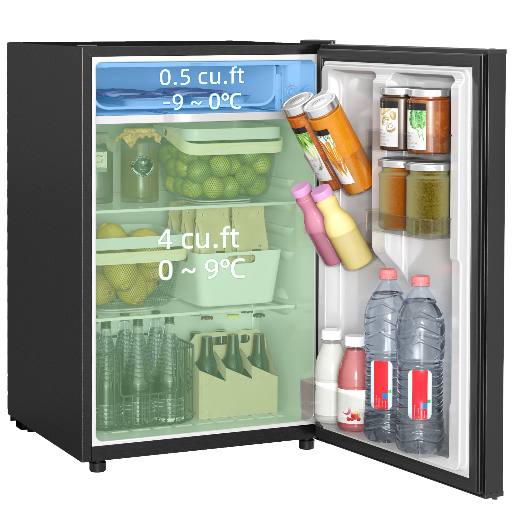 4.5 Cu Ft Mini Fridge with Freezer, Wheels, Single Door Refrigerator, Adjustable Thermostat, Reversible Door, Black Small Kitchen Appliances at Gallery Canada