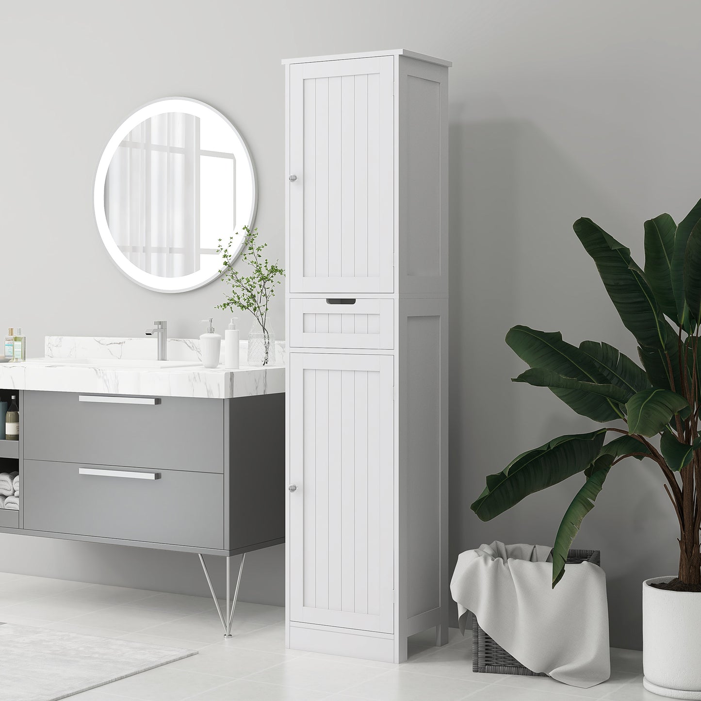 Freestanding Bathroom Cabinet with Drawer and 2 Doors, Tall Bathroom Cupboard for Kitchen, Study, Living Room Bathroom Cabinets   at Gallery Canada