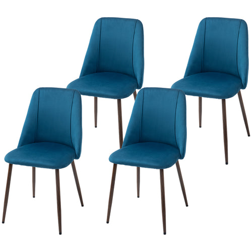 Upholstered Dining Chairs Set of 4, Velvet Accent Chair with Back and Wood-grain Steel Leg for Kitchen, Dark Blue