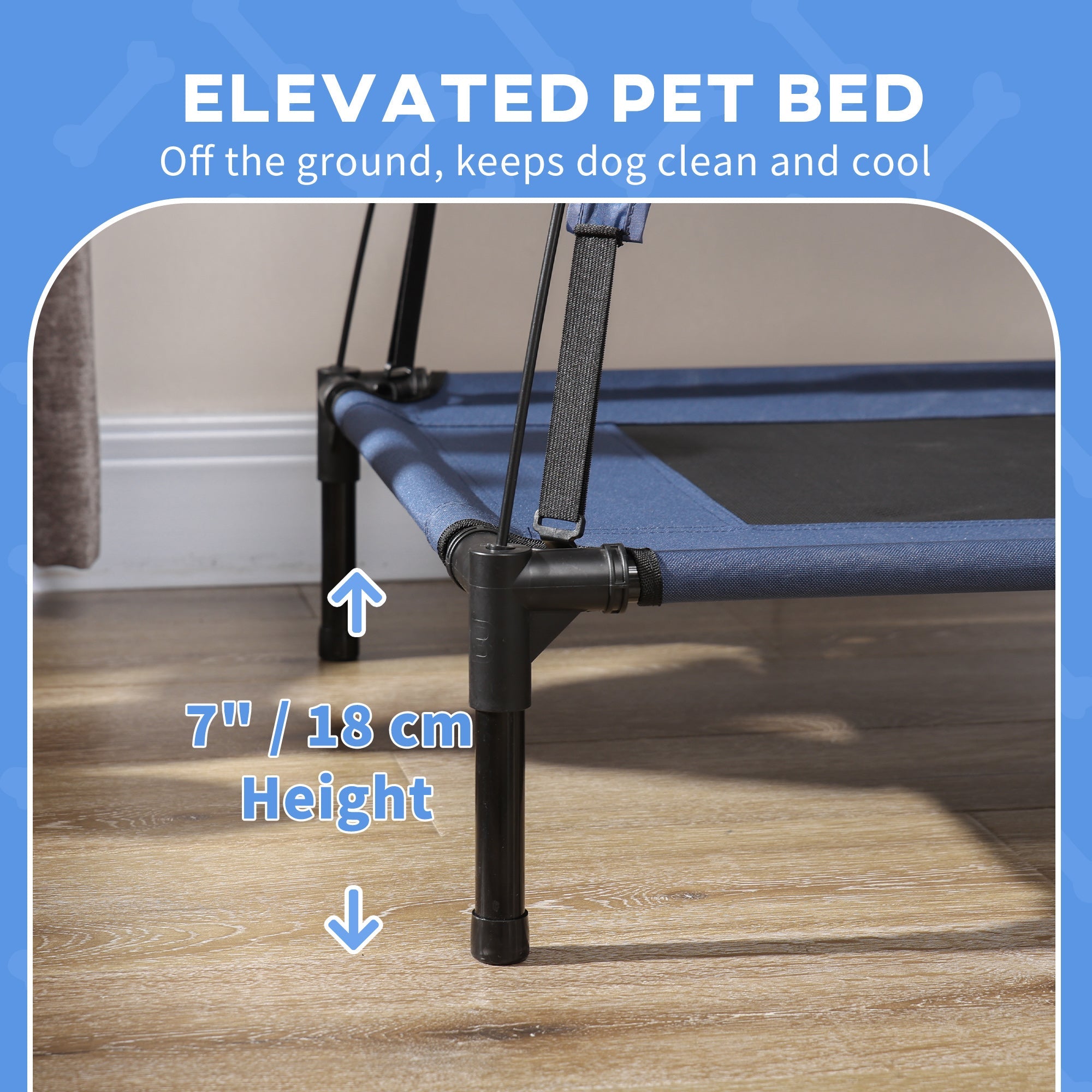 Elevated Cooling Pet Bed Portable Raised Dog Cot with Canopy for Small-Sized Dogs, Dark Blue Elevated Dog Beds   at Gallery Canada