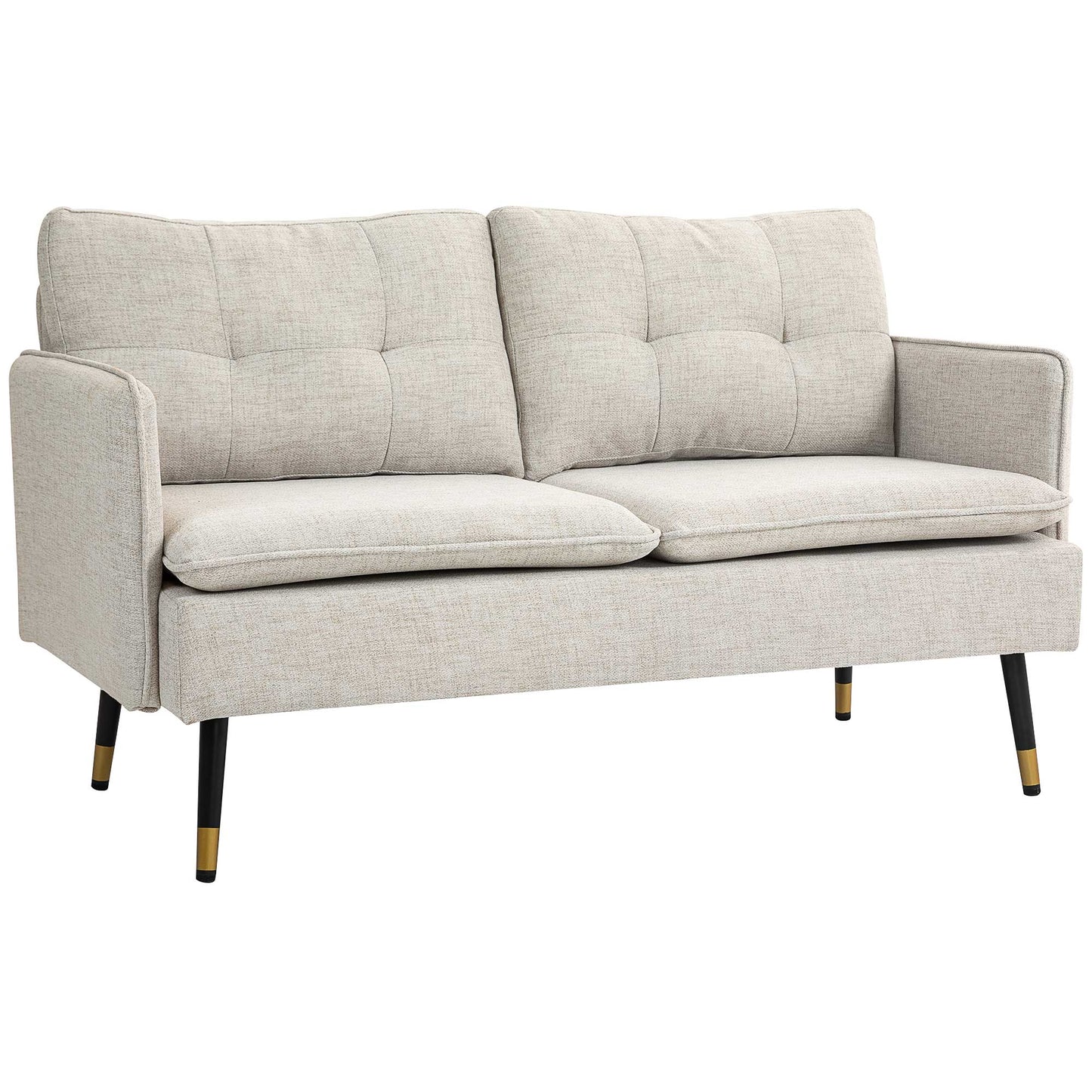 Modern 55" Loveseat, Fabric Love Seat Sofa with Button Tufted Back, Steel Legs for Bedroom, Living Room, Cream White 2-Seater Sofas   at Gallery Canada