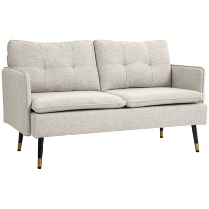 Modern 55" Loveseat, Fabric Love Seat Sofa with Button Tufted Back, Steel Legs for Bedroom, Living Room, Cream White 2-Seater Sofas   at Gallery Canada