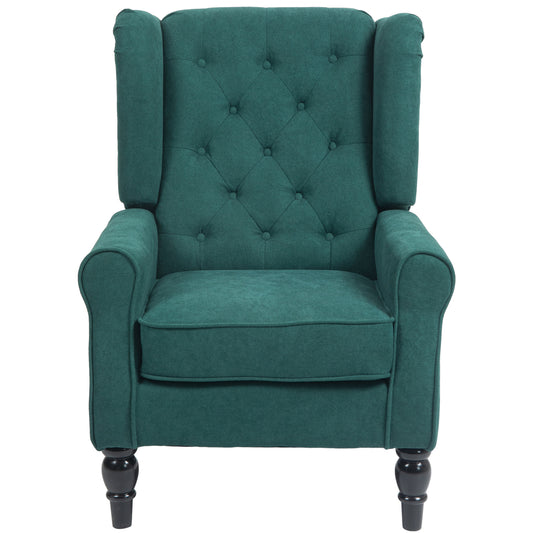 Fabric Accent Chair, Button Tufted Armchair, Armchair with Wood Legs, Thick Padding for Bedroom Dark Green Accent Chairs   at Gallery Canada