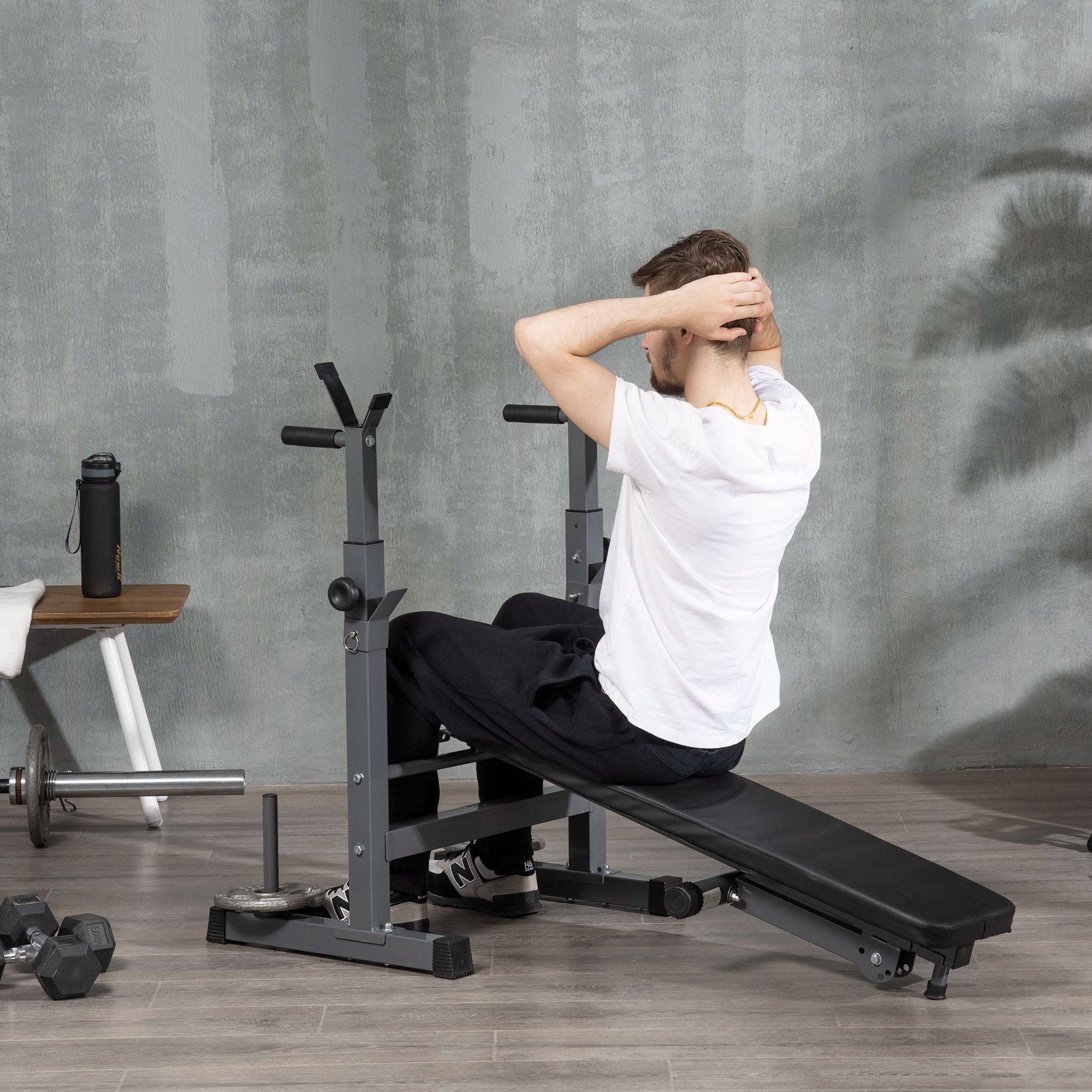 Adjustable Weight Bench, Foldable Bench Press with Barbell Rack and Dip Station for Home Gym, Strength Training Multiuse Workout Bench, Black and Grey Weight Benches at Gallery Canada