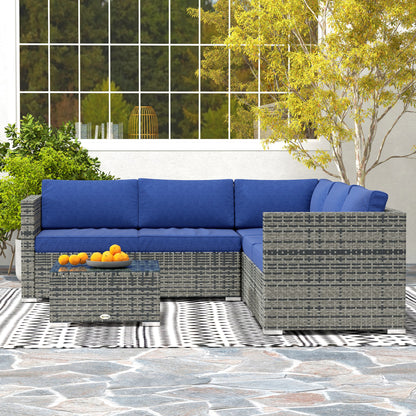 4 Pieces Rattan Wicker Outdoor Conversation Furniture Set w/ Corner Sofa Loveseats Coffee Table Cushions, Navy Blue Patio Furniture Sets at Gallery Canada