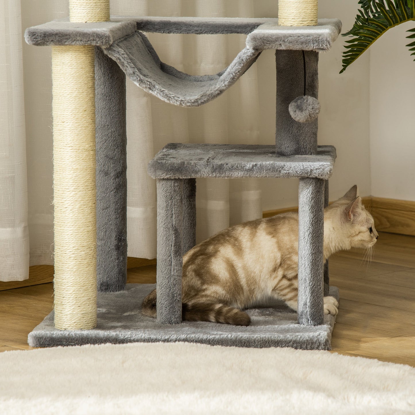 39.25'' Cat Tree Tower Multi-Level Kitten House with Scratching Post Condo Hammock Bed Ball Toy - Gray Cat Posts   at Gallery Canada