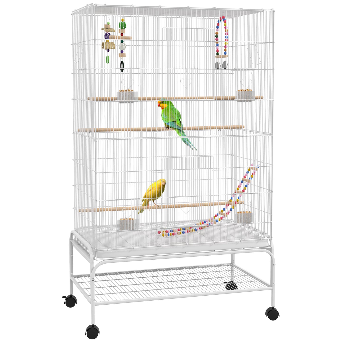 52" Bird Cage with Rolling Stand, Toys, for Budgies Canaries White Bird Cages   at Gallery Canada