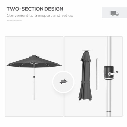 LED Patio Umbrella, Lighted Deck Umbrella with 4 Lighting Modes, Solar &; USB Charging, Charcoal Grey Sun Umbrellas   at Gallery Canada