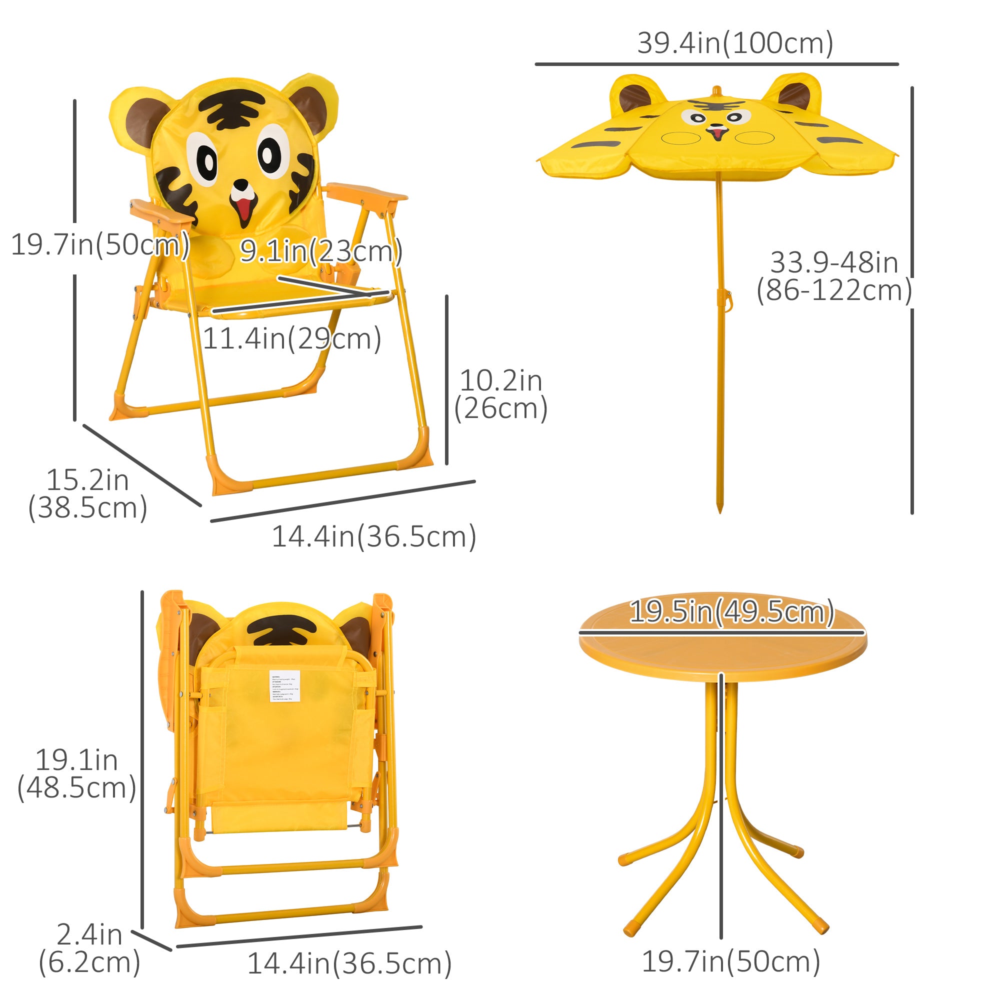 Kids Folding Picnic Table and Chair Set Pattern Outdoor Garden Patio Backyard with Removable &; Height Adjustable Sun Umbrella Yellow Kids Outdoor Furniture at Gallery Canada