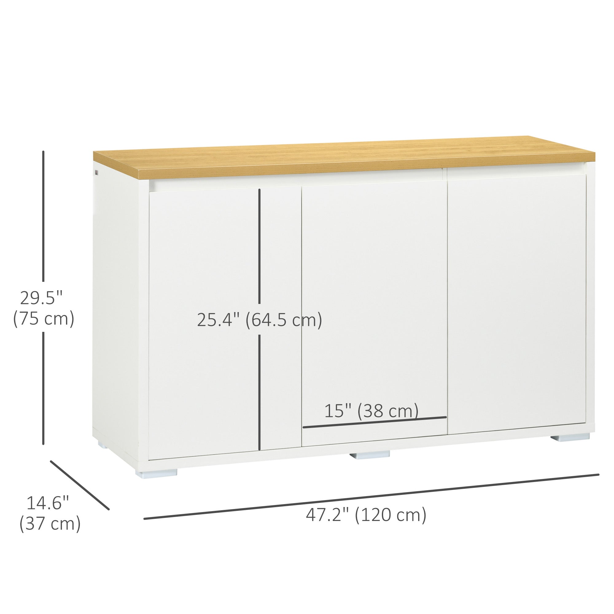 Sideboard Cabinet, Buffet Table with Three Doors and Adjustable Shelves for Living Room, Entryway, White Bar Cabinets   at Gallery Canada