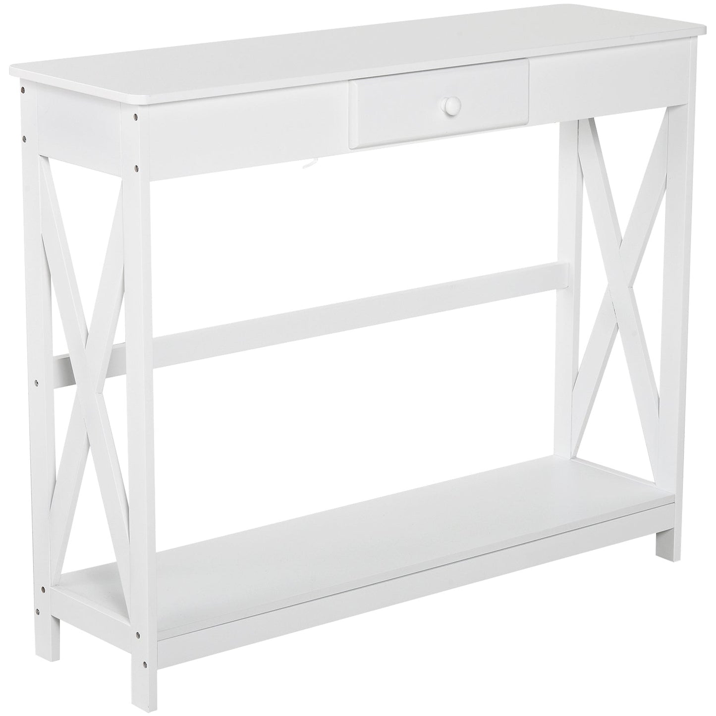 Console Table, Narrow Entryway Table with Drawer Storage Shelf and X-frame for Hallway for Living Room, White Console Tables White  at Gallery Canada