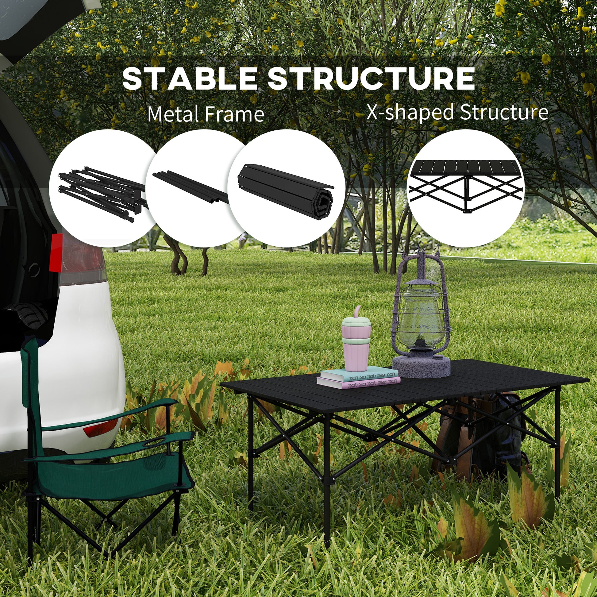 Folding Camping Table with Roll up Top and Carry Bag, Portable Picnic Table for Camping, Picnic, Hiking, Black Picnic Tables & Camping Chairs   at Gallery Canada