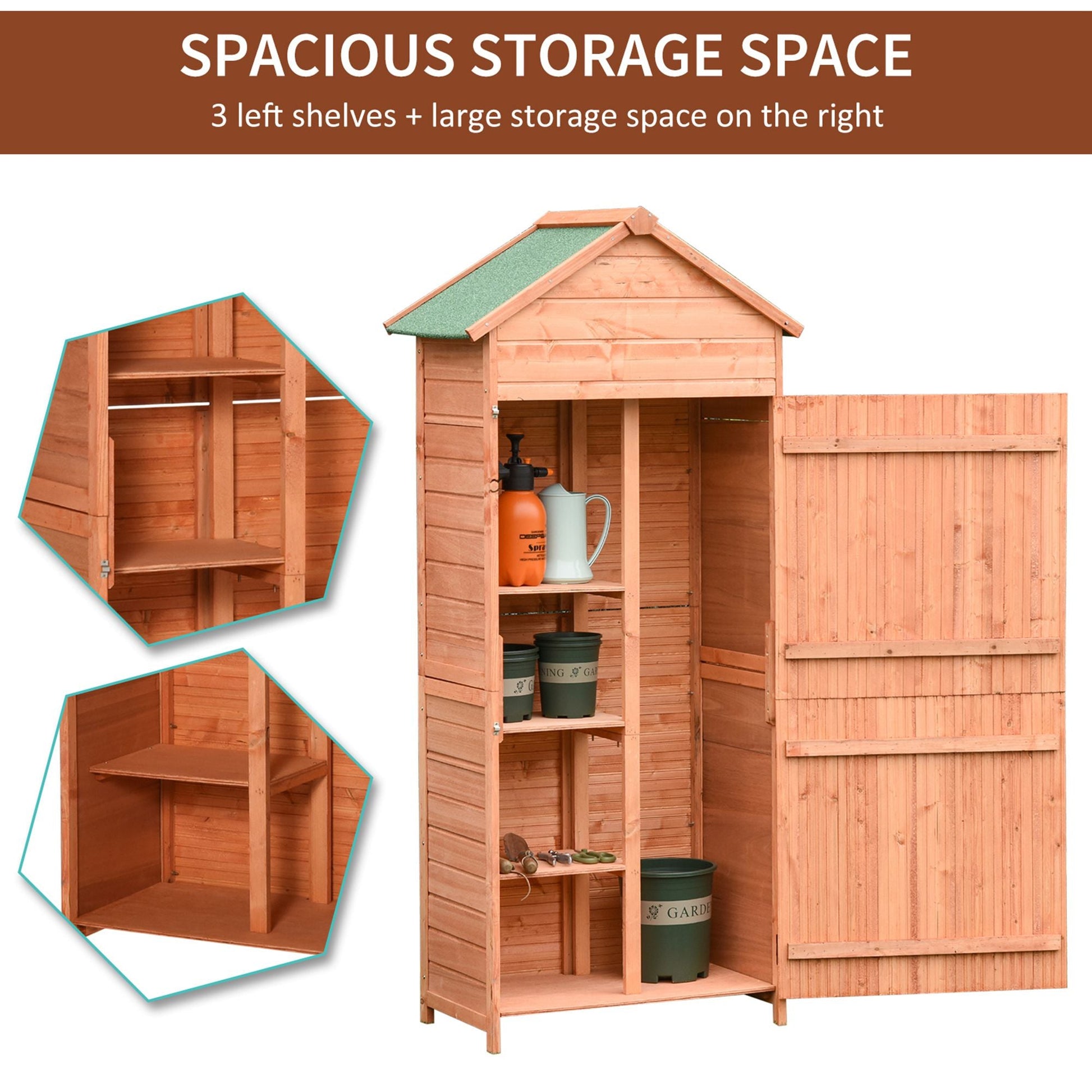 Wood Garden Shed Outdoor Tool Storage Cabinet Hutch Lockable Unit with Double Door and 3 Tire Storage Shelves Sheds   at Gallery Canada