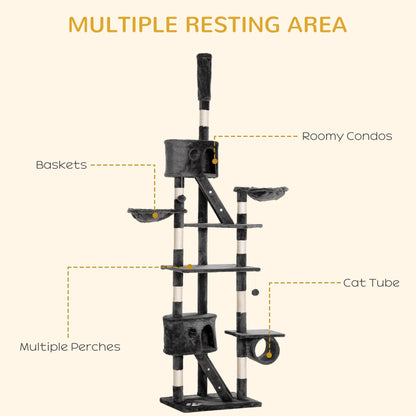 94"-102" Floor to Ceiling Cat Tree High Cat Condo Scratching Post Activity Center Multi-Level Play House Dark Grey Floor to Ceiling Cat Trees   at Gallery Canada