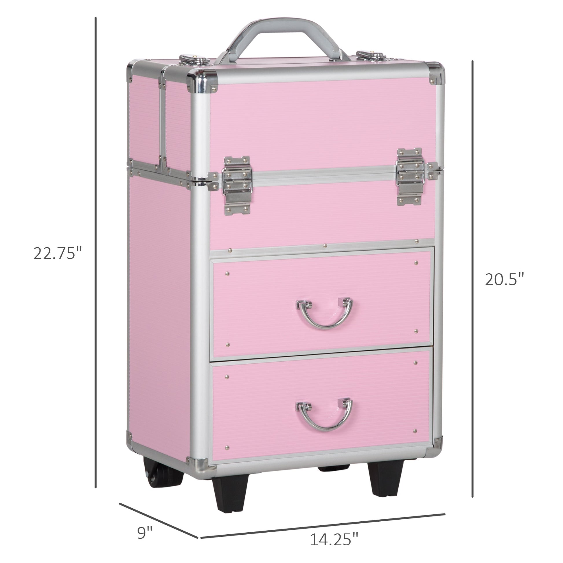 Rolling Makeup Train Case, Large Storage Cosmetic Trolley, Lockable Traveling Cart Trunk with Folding Trays, Swivel Wheels Makeup Cases   at Gallery Canada