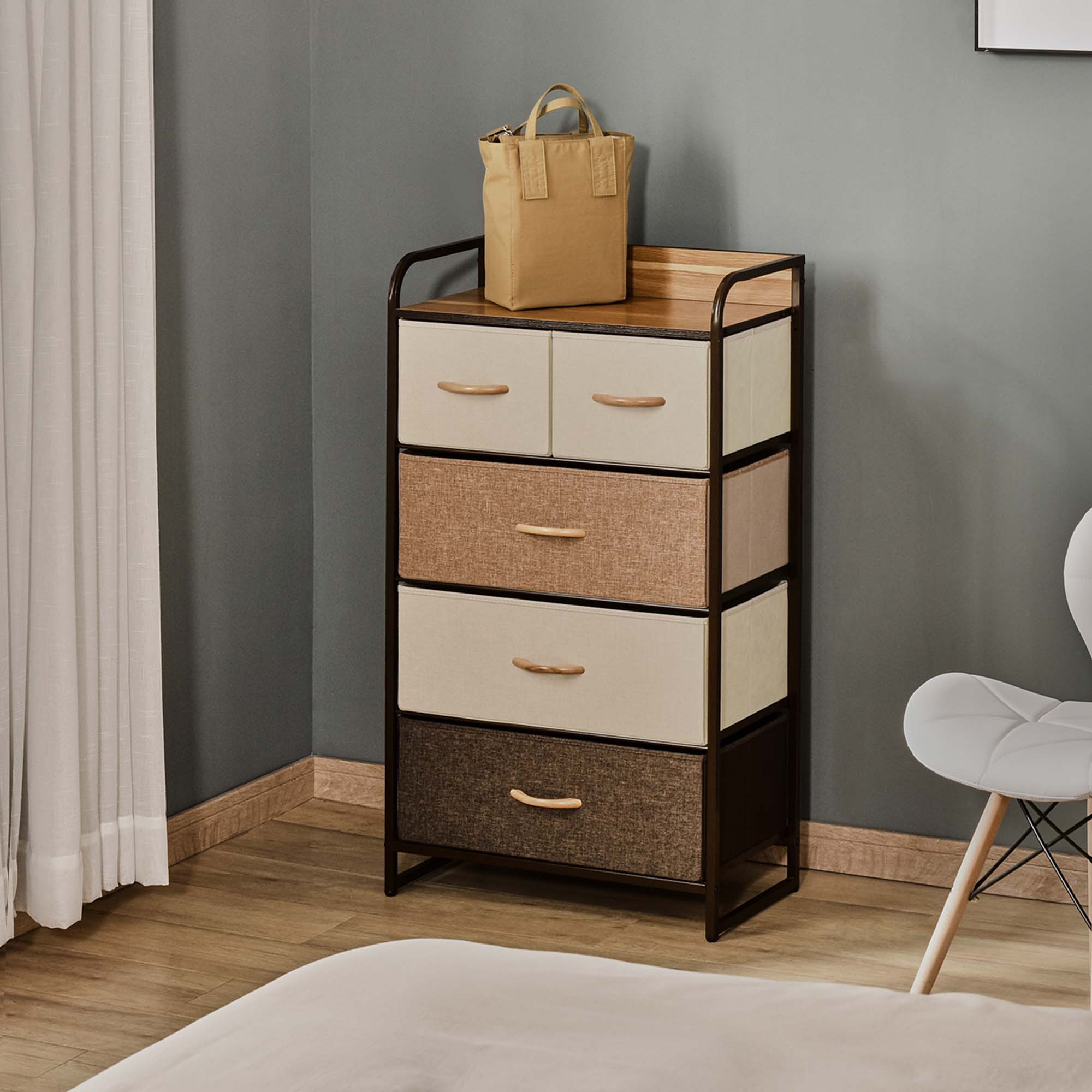 Dresser for Bedroom with 5 Drawers, Chest of Drawers with Metal Frame, Fabric Dresser for Living Room, Multi-Coloured Bedroom Furniture at Gallery Canada